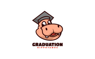 Graduation Hippo Cartoon Logo
