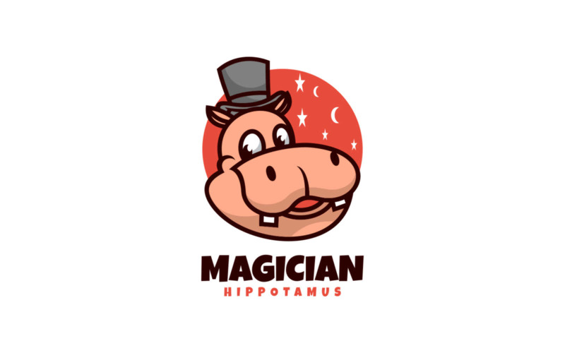 Magician Hippo Cartoon Logo Logo Template