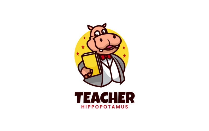 teacher Hippo Cartoon Logo Logo Template
