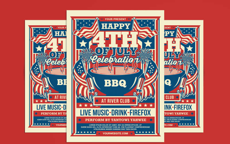 4th of July Celebration BBQ Party flyer Tempate Corporate Identity