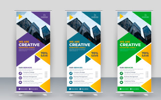 Vector x banner pull up roll up banner standee template with creative shapes and idea