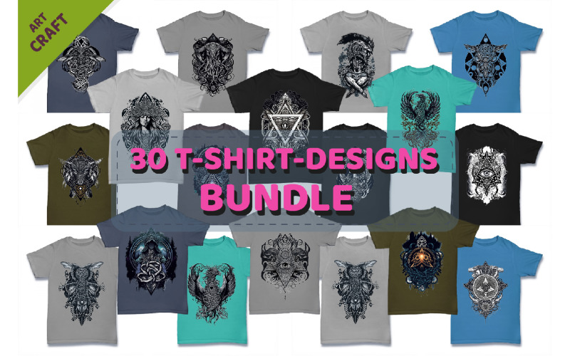 Big Bundle T-Shirt-designs. Mystic fantasy patterns. T-shirt