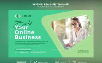 Build Your Online Business Banner Design Template with greel color scheme