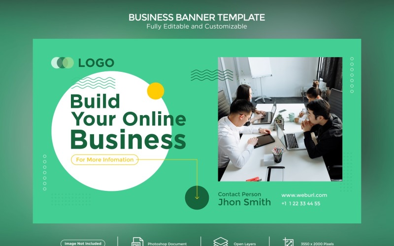 Build Your Online Business Team work Banner Design Template green themes Social Media