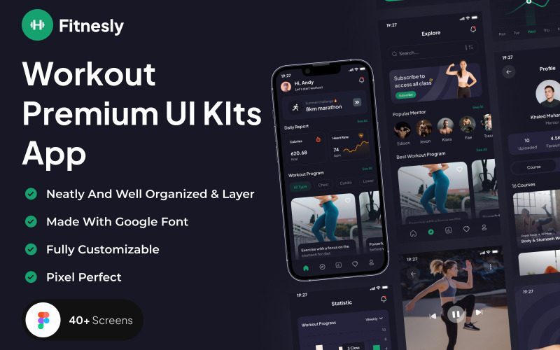 Fitnesly - Workout Premium UI KIts App UI Element