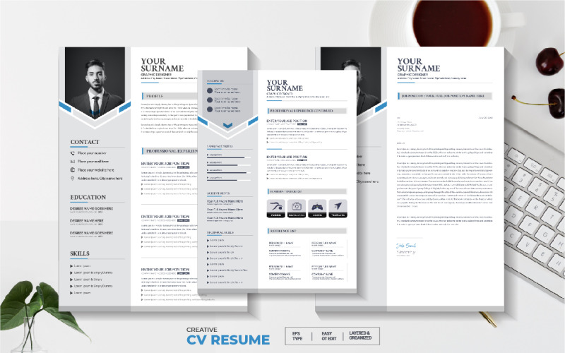 Professional 3 Pages Resume or Cv Template with cover letter Resume Template