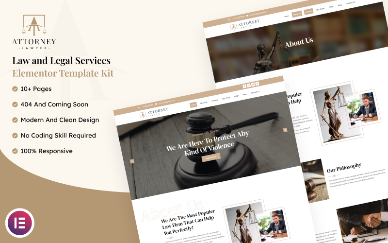 Attorney - Law and Legal Services Elementor Template Kit Elementor Kit
