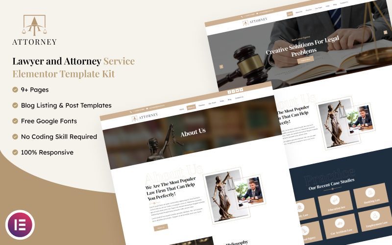 Attorney - Law and Legal Services Elementor Template Kit Elementor Kit