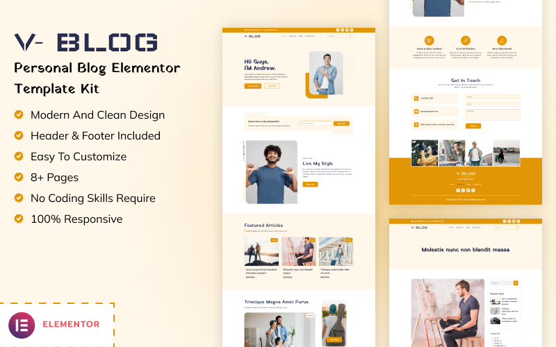 V-Blog - Personal Blog Elementor Template Kit Elementor Kit