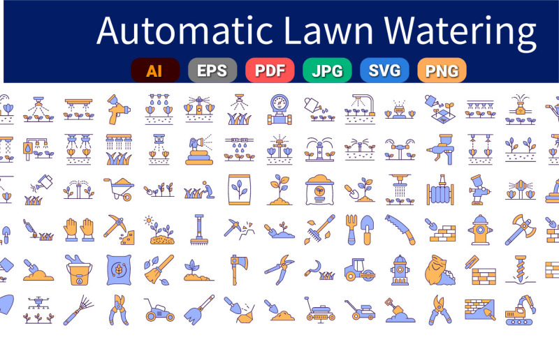 Automatic Lawn Watering Vector Icons pack Icon Set