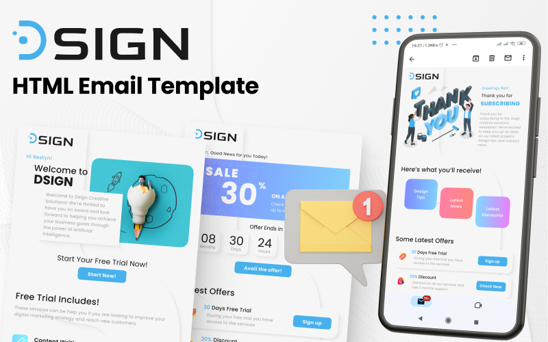 Dsign - Email Template Bundle Welcome, Promotional & Thank you Email Newsletter Template