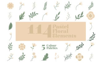 114 Floral Elements in 5 Pastel Color Palettes: Vector and PNG Files for Creative Projects