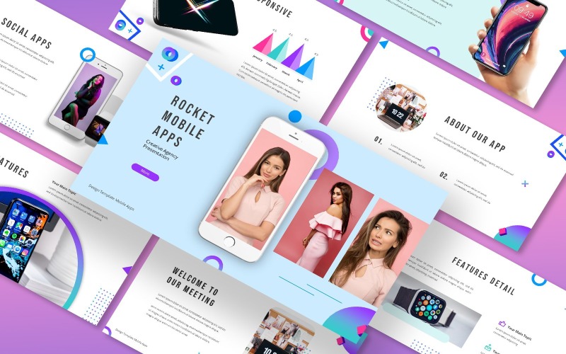 Rocket Moblie Apps Powerpoint Template PowerPoint Template