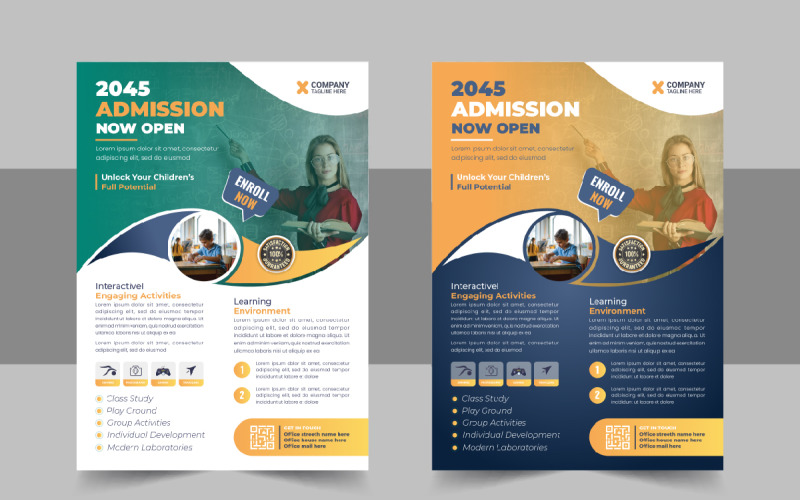 Modern School Admission Flyer Poster Template or Back To School Poster Template Corporate Identity