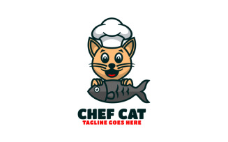 Chef Cat Mascot Cartoon Logo Style