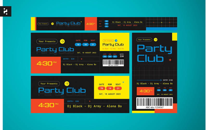 Modern Party Club Ticket Template Corporate Identity