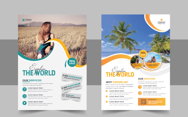 Modern travel holiday flyer design or brochure cover page template for travel agency Corporate Identity