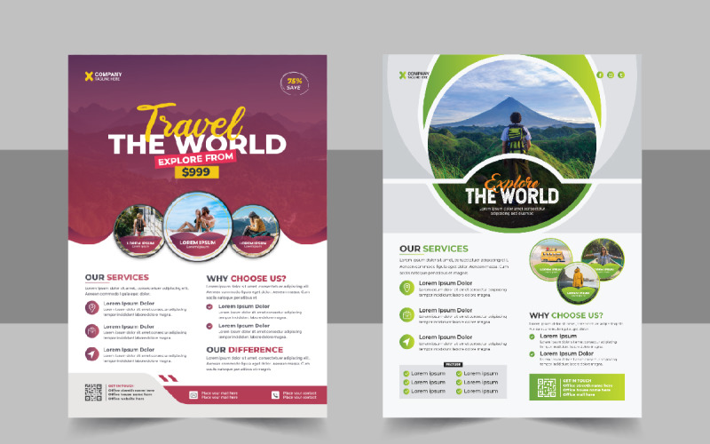 Travel flyer design and brochure cover page template for travel agency Corporate Identity