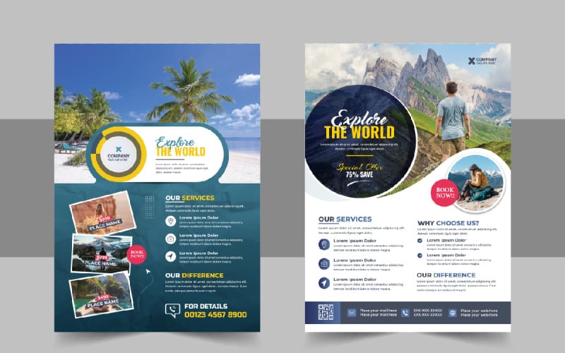 Travel holiday flyer design or brochure cover page template for travel agency Corporate Identity
