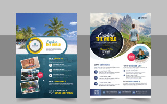 Travel holiday flyer design or brochure cover page template for travel agency