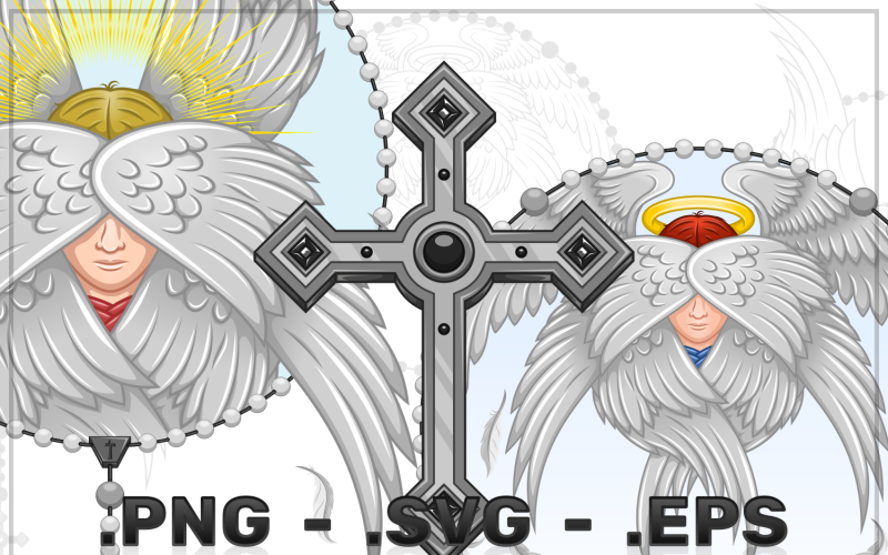 Christian Seraphim With Rosary Vector Design Vector Graphic