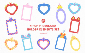 Colorful Cute K-Pop Photocard Holder Element Illustration Set