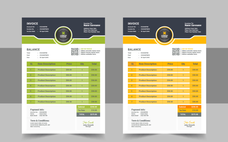 Invoice design template layout Concept Corporate Identity