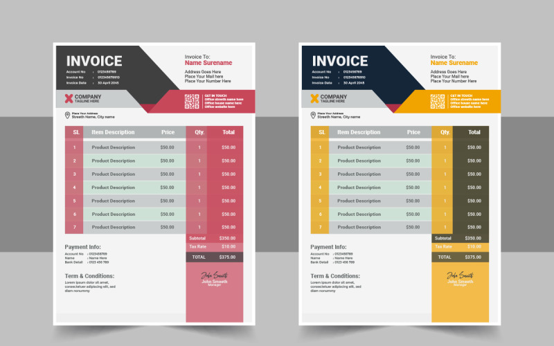 Invoice design template Layout Corporate Identity