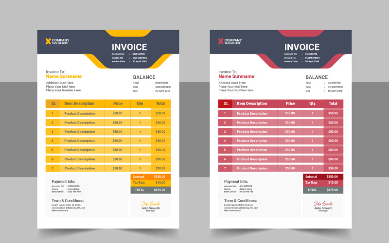 Modern Invoice design template Layout Concept Corporate Identity