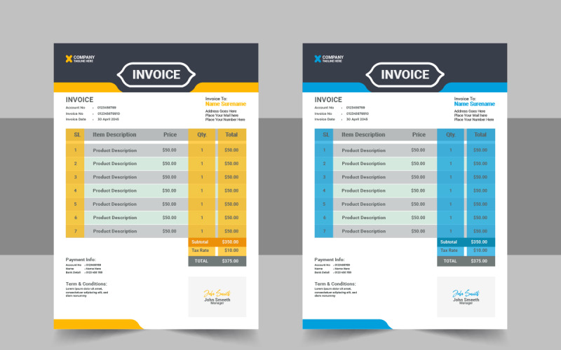 Modern invoice design template Layout Corporate Identity
