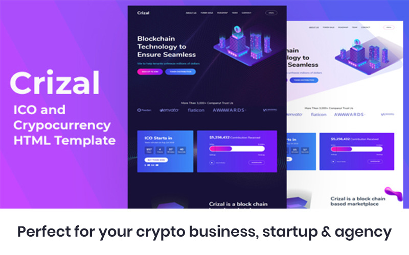 Crizal - Cryptocurrency & ICO Landing page template Landing Page Template