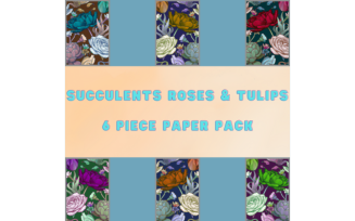 Succulents Roses and Tulips Paper Pack Digital WallPaper Digital Backgrounds