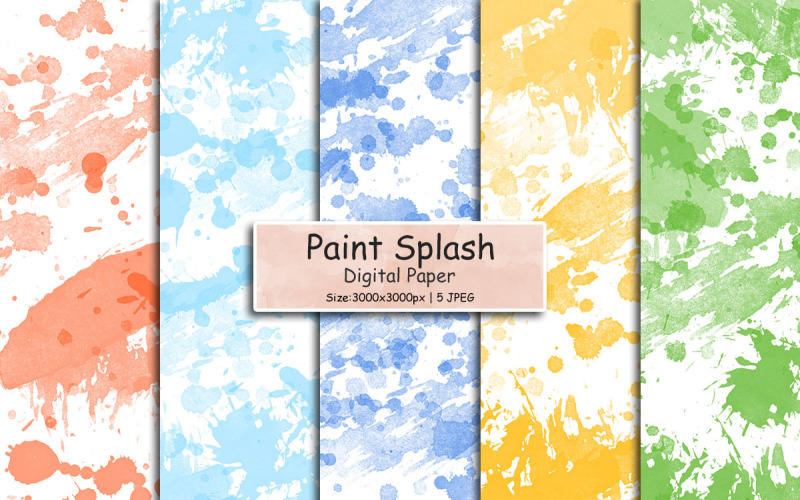 Watercolor digital paper or Colorful paint splashes background Background