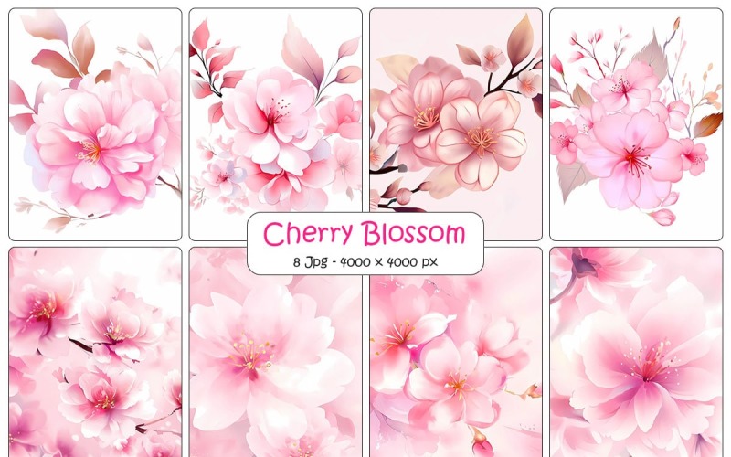 Realistic cherry blossom background and digital paper pack Background