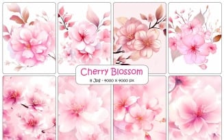 Realistic cherry blossom background and digital paper pack
