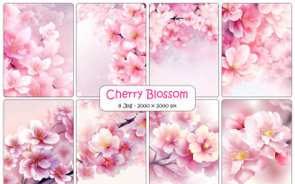 Realistic pink cherry blossom background and sakura cherry flower digital paper