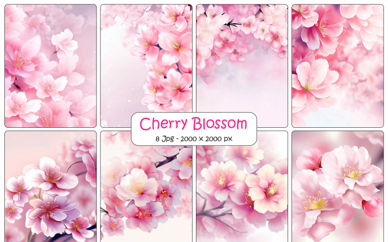 Realistic pink cherry blossom background and sakura cherry flower digital paper Background