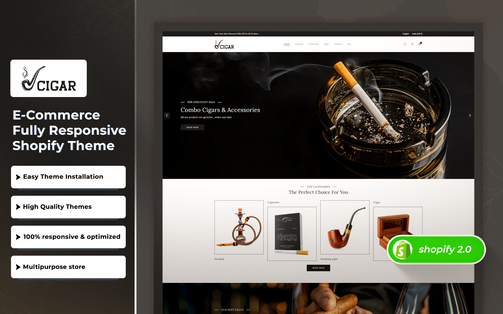 Cigar -  Hookah Online eCommerce Template  Multipurpose Premium Pets and  Plants Shopify 2.0 Theme