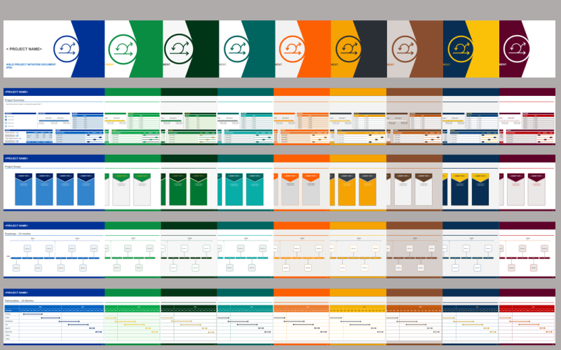 PID - Project Initiation Document - 9 Colour Schemes - 171 Slides PowerPoint Template