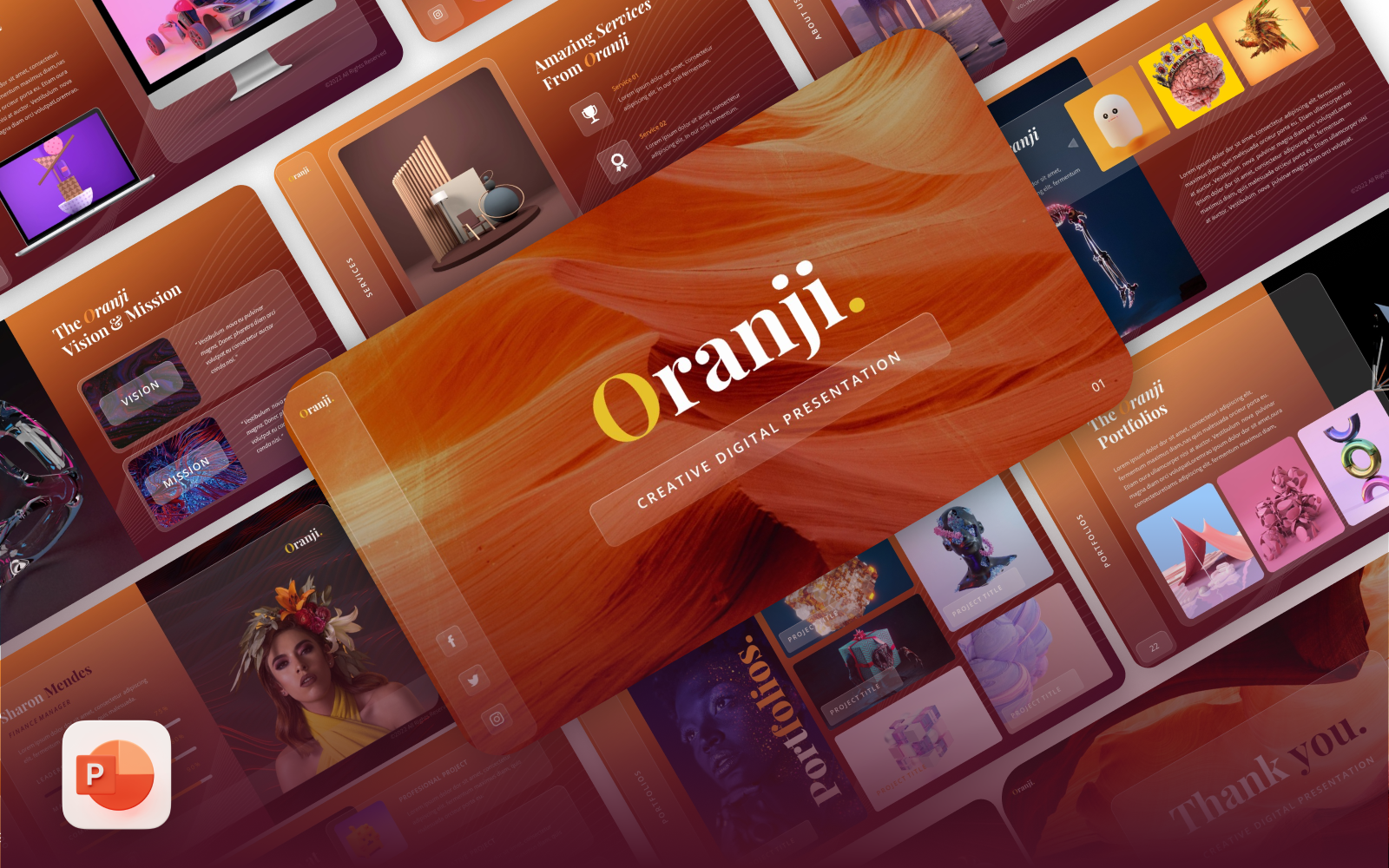 Oranji – Creative Glassmorphism PowerPoint Template