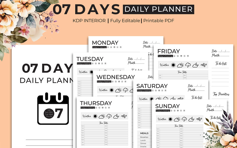 7 Days Detailed Daily Planner Kdp Interior