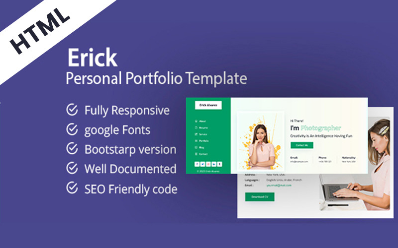Erick - Personal Portfolio/CV HTML Template Landing Page Template