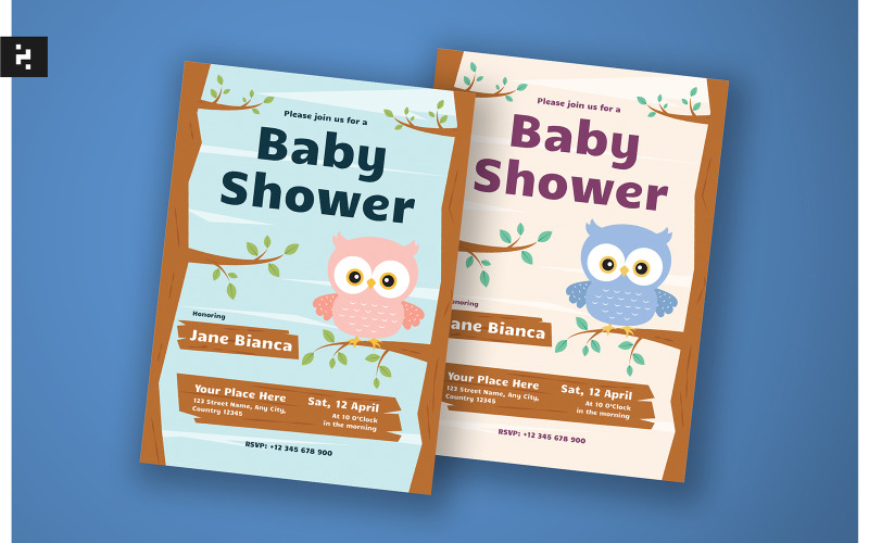 Baby Shower Invitation Cute Owl Theme Corporate Identity