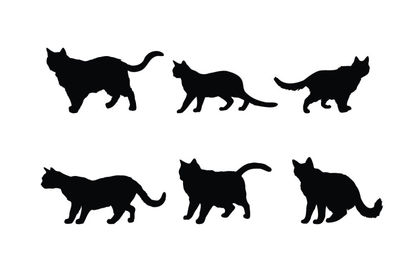 Cat walking silhouette bundle vector Illustration