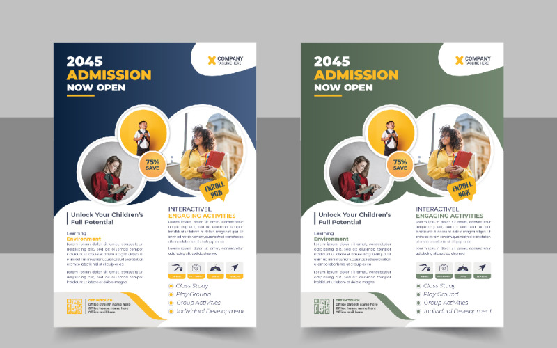 Creative Kids back to school admission flyer layout template or School admission flyer design layout Corporate Identity