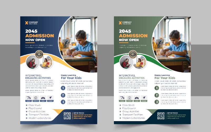 Kids back to school admission flyer layout template or School admission flyer design layout Corporate Identity