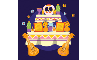 Dia de Muertos Family Home Altar Illustration