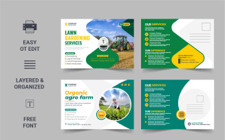 Lawn Mower Garden or Landscaping Service Postcard template design Layout