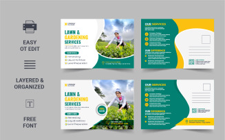 Lawn Mower Garden or Landscaping Service Postcard Template Layout