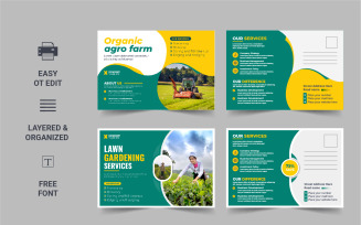 Modern Lawn Mower Garden or Landscaping Service Postcard design template